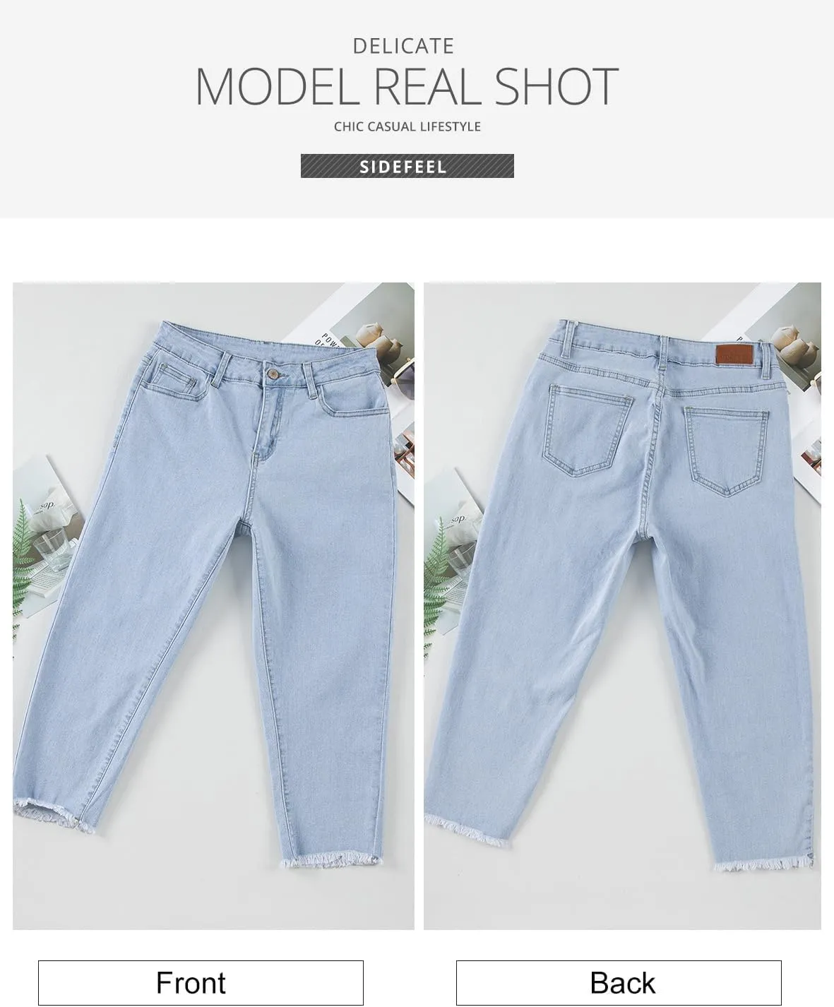 Sidefeel Women's Capri Jeans High Waisted 2025 Summer Fashion Straight Leg Raw Hem Denim Capri Pants