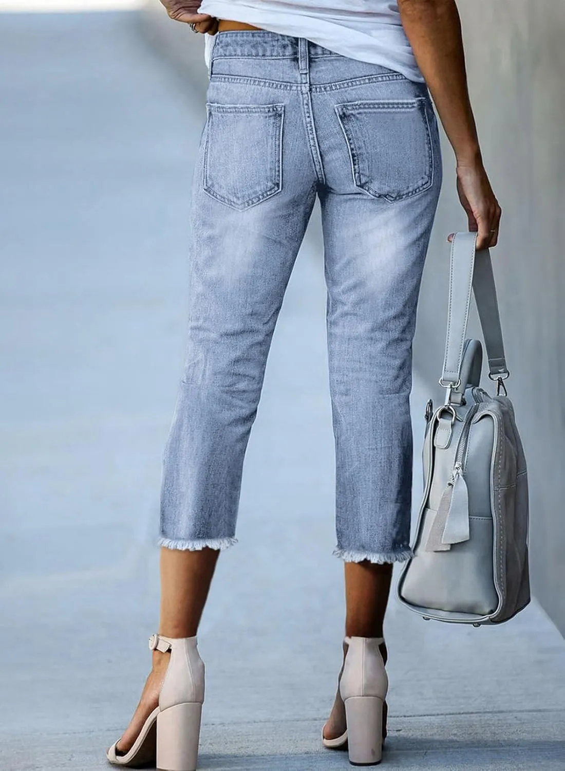 Sidefeel Women's Capri Jeans High Waisted 2025 Summer Fashion Straight Leg Raw Hem Denim Capri Pants