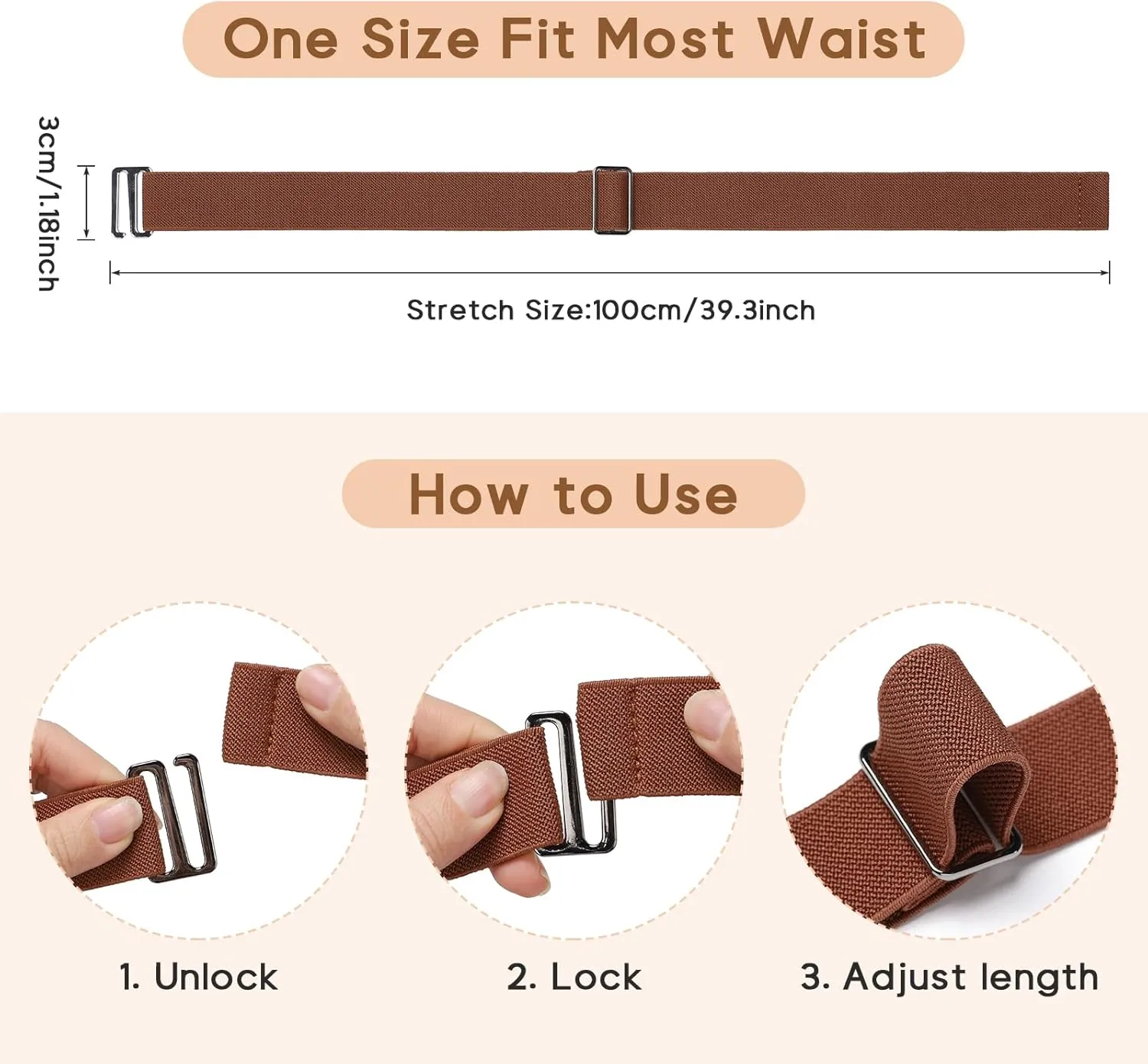 Sightor 2PCS Women No Show Stretch Belt, Adjustable Strap with Flat Buckle, Invisible Elastic Belt for Jeans Pants Dresses