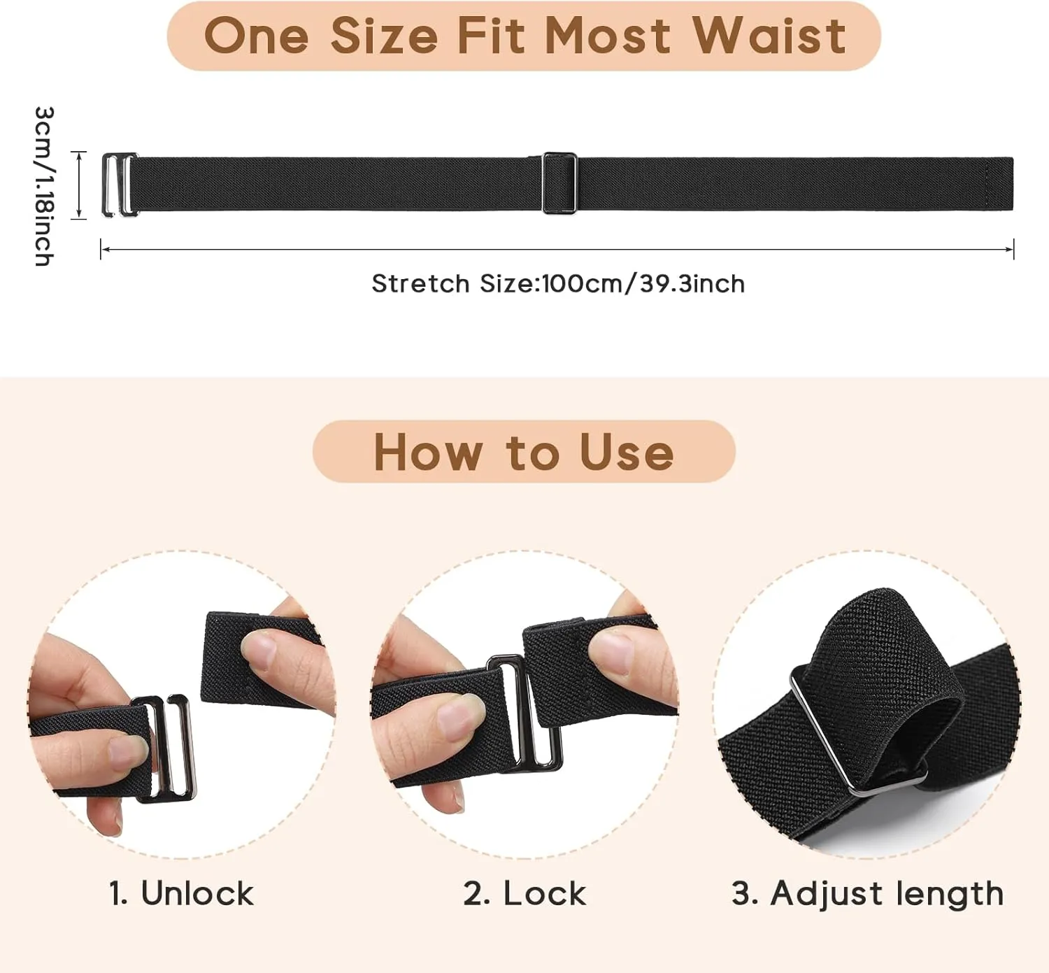 Sightor 2PCS Women No Show Stretch Belt, Adjustable Strap with Flat Buckle, Invisible Elastic Belt for Jeans Pants Dresses