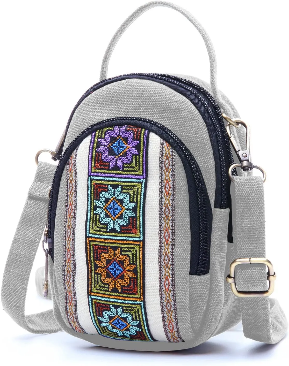 SILKAREA Canvas Small Crossbody Bag Cell Phone Purse for Women Embroidered Shoulder Bag Handbags Wallet Bag Pouch