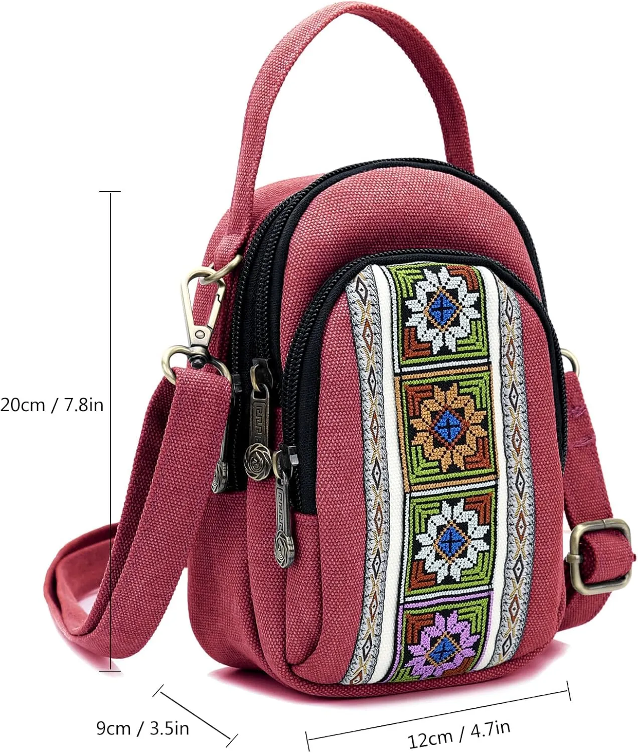SILKAREA Canvas Small Crossbody Bag Cell Phone Purse for Women Embroidered Shoulder Bag Handbags Wallet Bag Pouch