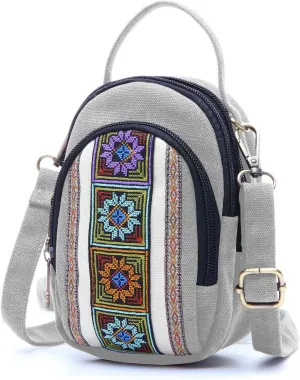 SILKAREA Canvas Small Crossbody Bag Cell Phone Purse for Women Embroidered Shoulder Bag Handbags Wallet Bag Pouch