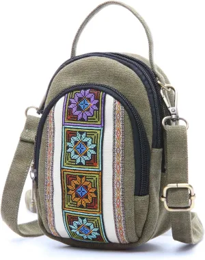 SILKAREA Canvas Small Crossbody Bag Cell Phone Purse for Women Embroidered Shoulder Bag Handbags Wallet Bag Pouch