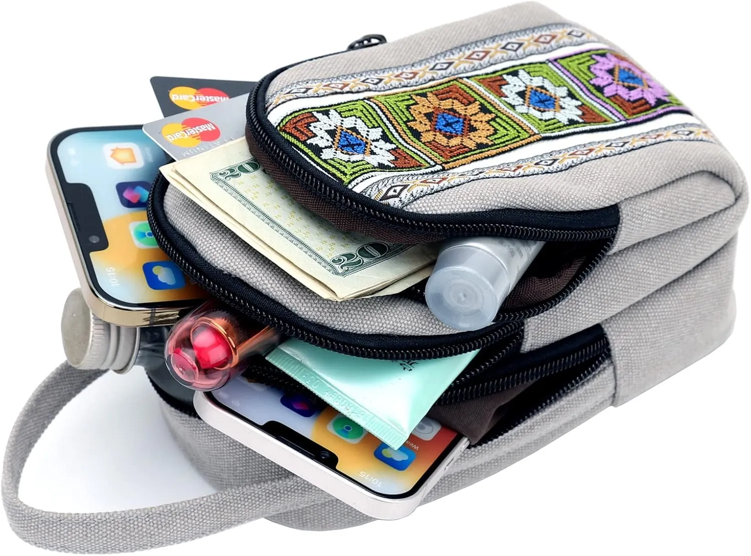 SILKAREA Canvas Small Crossbody Bag Cell Phone Purse for Women Embroidered Shoulder Bag Handbags Wallet Bag Pouch