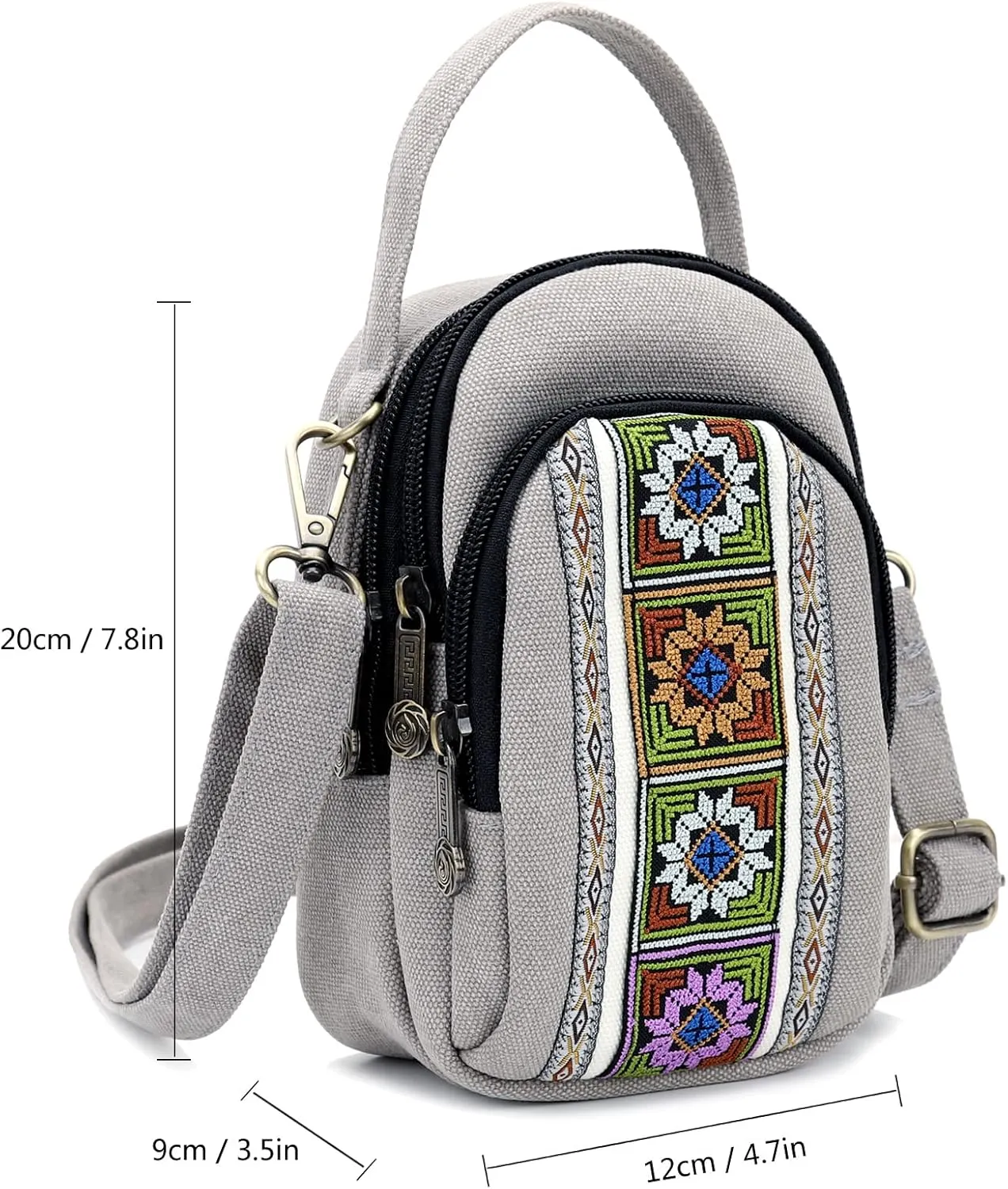 SILKAREA Canvas Small Crossbody Bag Cell Phone Purse for Women Embroidered Shoulder Bag Handbags Wallet Bag Pouch