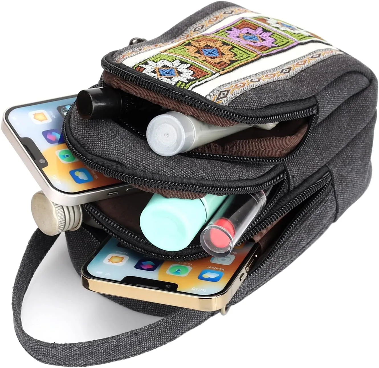 SILKAREA Canvas Small Crossbody Bag Cell Phone Purse for Women Embroidered Shoulder Bag Handbags Wallet Bag Pouch