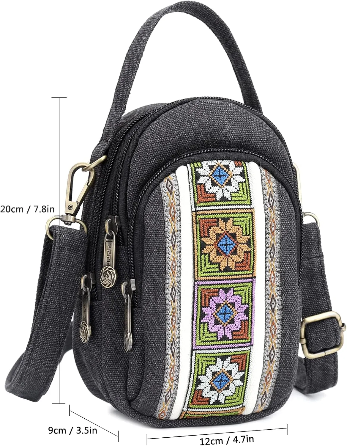 SILKAREA Canvas Small Crossbody Bag Cell Phone Purse for Women Embroidered Shoulder Bag Handbags Wallet Bag Pouch