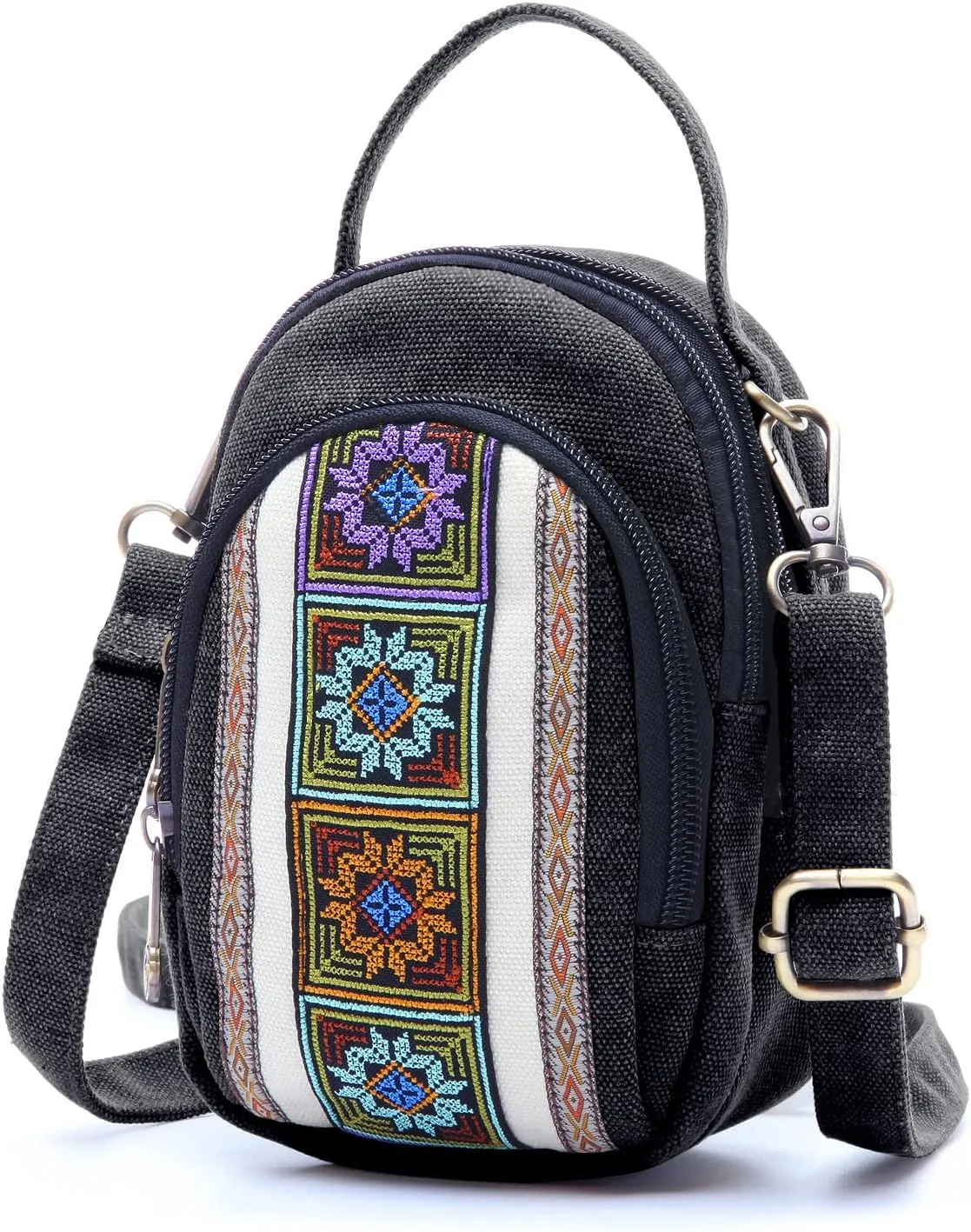 SILKAREA Canvas Small Crossbody Bag Cell Phone Purse for Women Embroidered Shoulder Bag Handbags Wallet Bag Pouch
