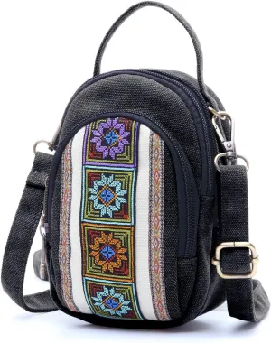 SILKAREA Canvas Small Crossbody Bag Cell Phone Purse for Women Embroidered Shoulder Bag Handbags Wallet Bag Pouch