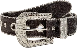 Silver Rhinestone Belt Western Cowgirl Cowboy Belts Vintage Bling Crystal Studded Leather Belt for Jean for 27-39"