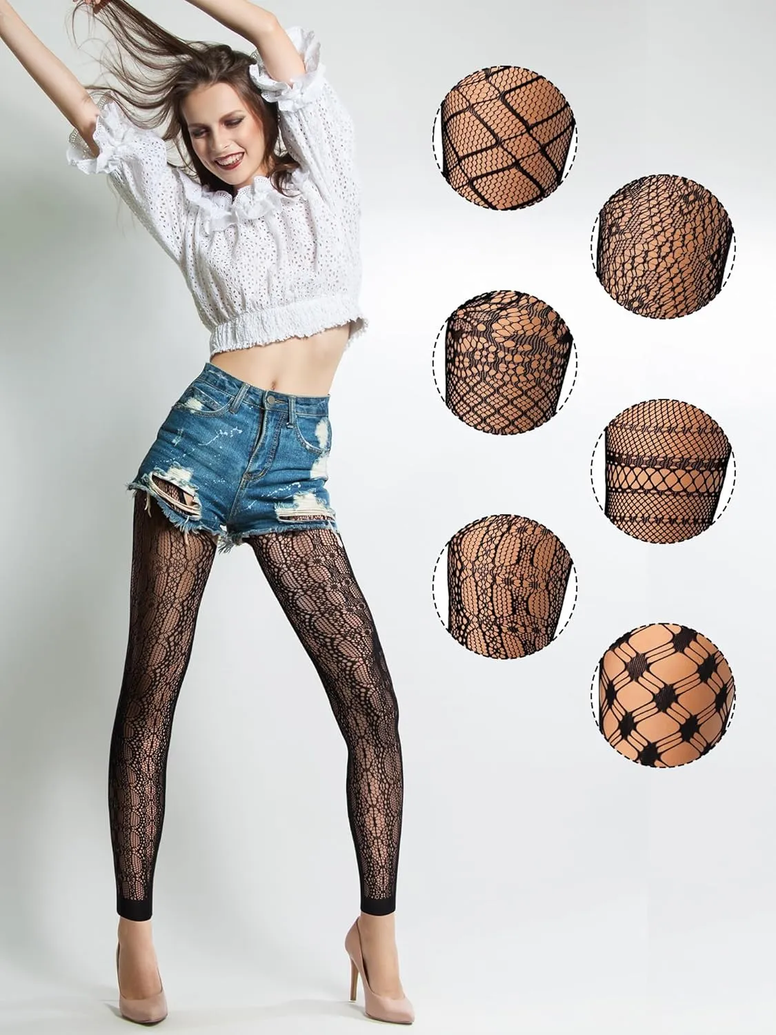 Skylety 6 Pairs Fishnet Stockings for Women Plus Size Thigh-high Tights Stockings Suspender Pantyhose Garter Belts