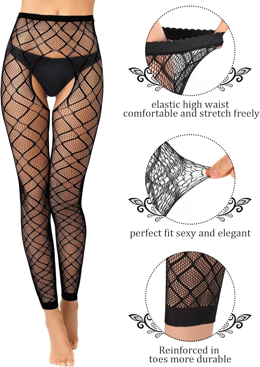 Skylety 6 Pairs Fishnet Stockings for Women Plus Size Thigh-high Tights Stockings Suspender Pantyhose Garter Belts