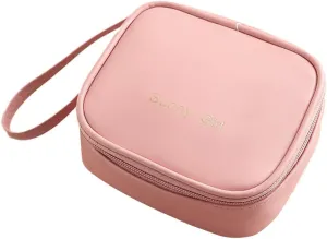 Small Makeup Bag for Purse Mini Square Cosmetic Bag for Women Cute Preppy Make Up Pouch with Zipper Tiny Leather Make Up Organizer Case for Backpack Waterproof Travel Toiletry Bags (Pink)