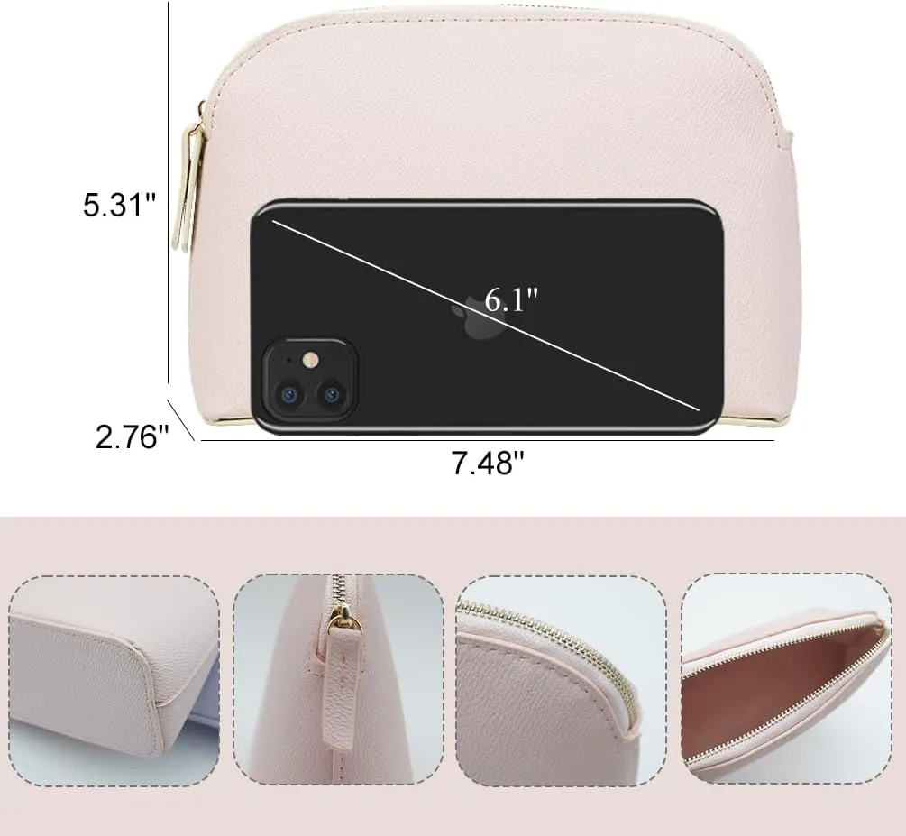 Small Makeup Bag for Purse, Travel Makeup Organizer for Women Portable Zipper Pouch for Women and Girls (Light Pink)