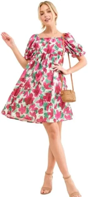 Smocked Floral Ruffle Short Sleeve Mini Dress