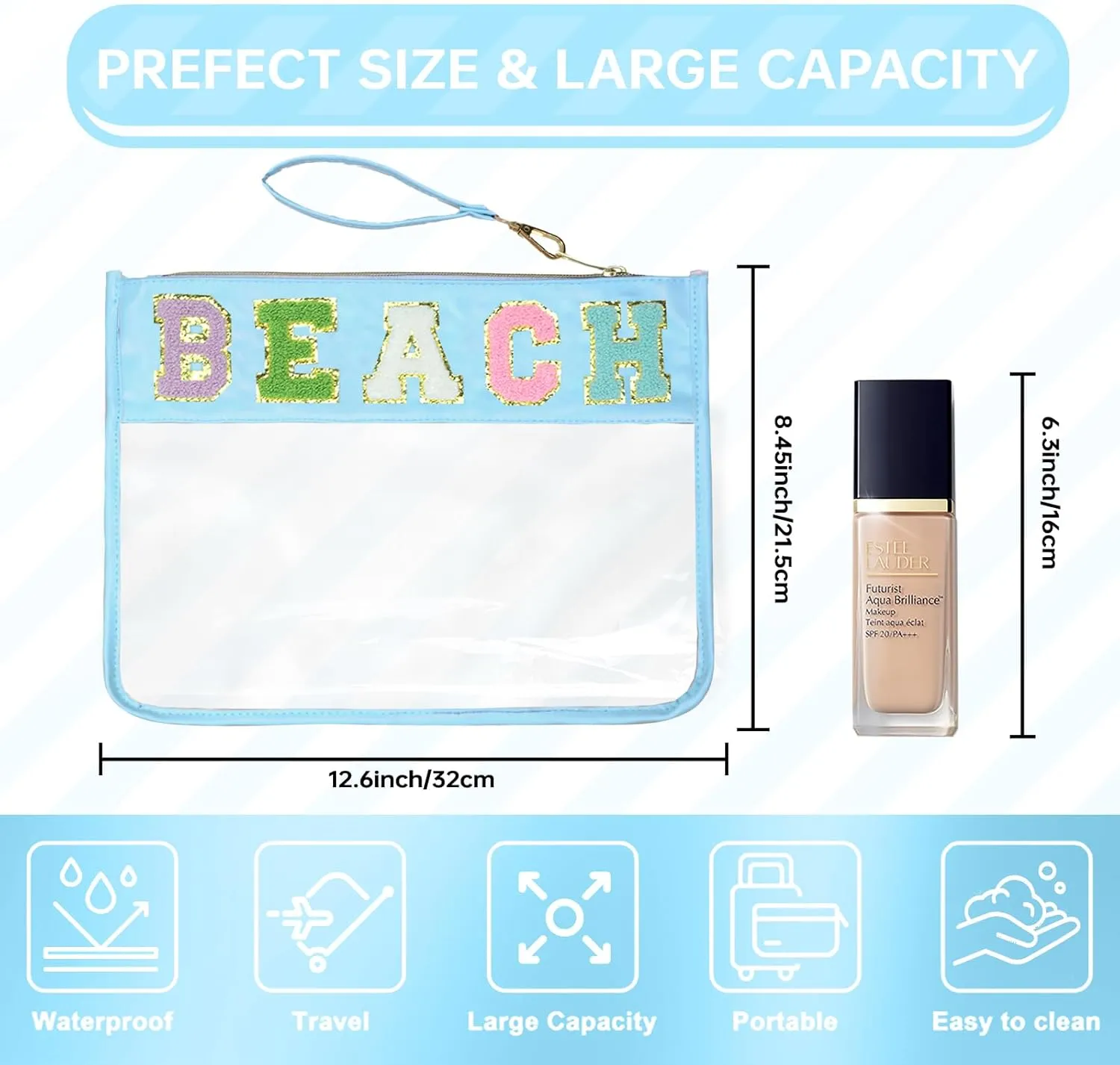 Snack Bags Pouch Travel Makeup Bag Chenille Letter Bags for Zipper Pouch Clear Cosmetic Bag Tote Bag Makeup Travel Bag for Women