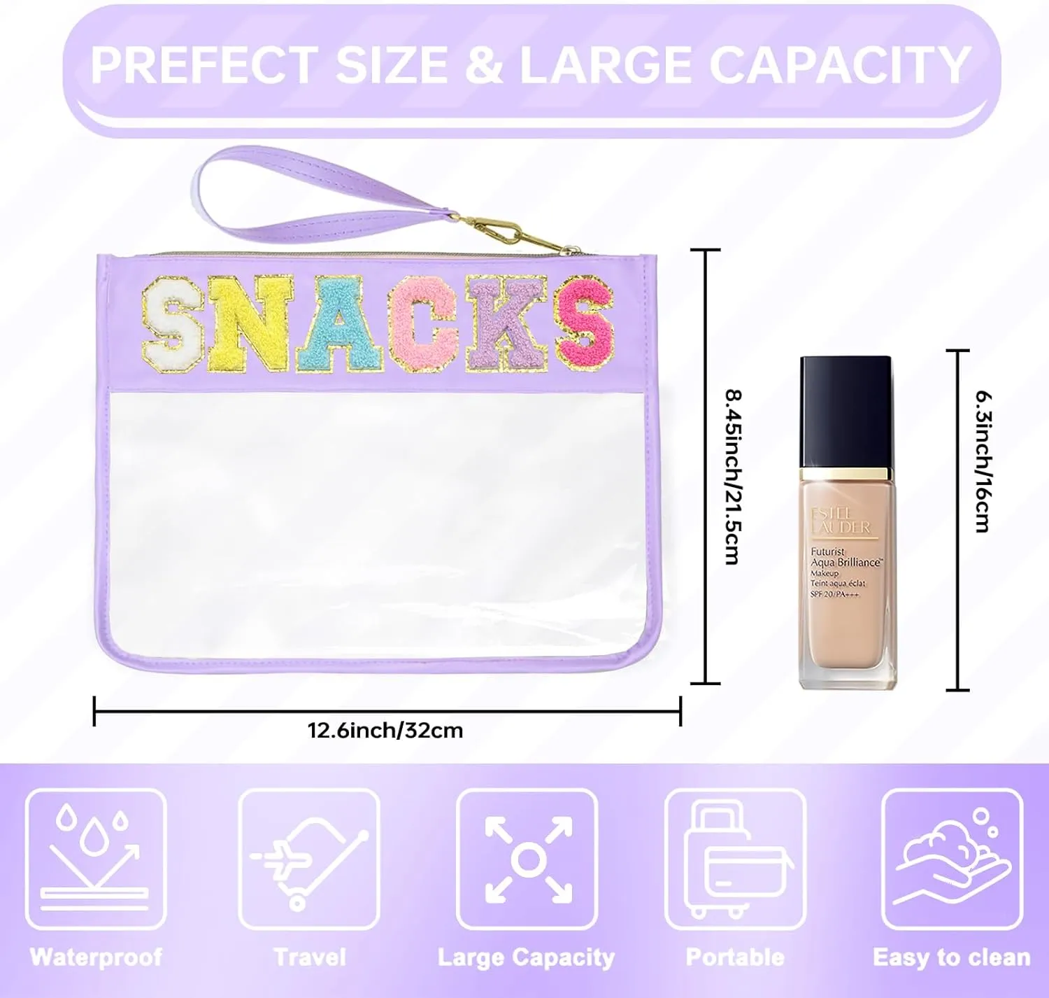 Snack Bags Pouch Travel Makeup Bag Chenille Letter Bags for Zipper Pouch Clear Cosmetic Bag Tote Bag Makeup Travel Bag for Women