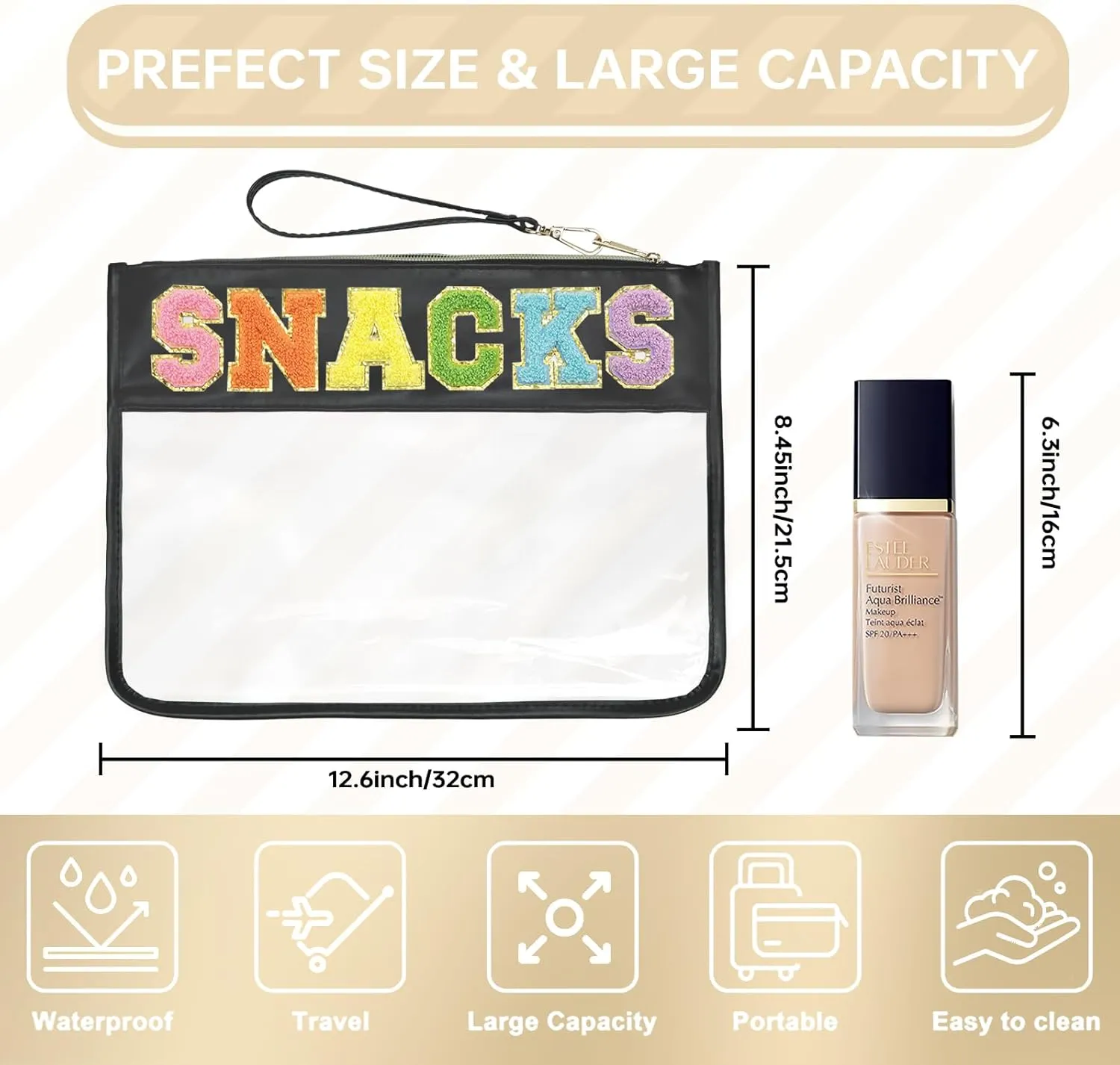 Snack Bags Pouch Travel Makeup Bag Chenille Letter Bags for Zipper Pouch Clear Cosmetic Bag Tote Bag Makeup Travel Bag for Women
