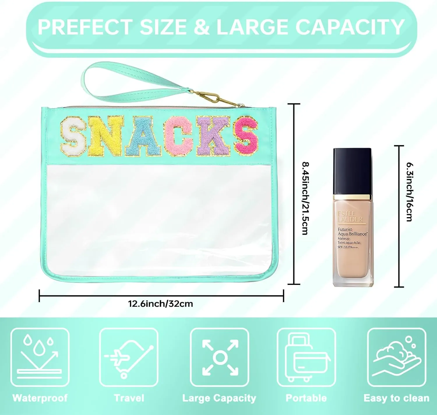 Snack Bags Pouch Travel Makeup Bag Chenille Letter Bags for Zipper Pouch Clear Cosmetic Bag Tote Bag Makeup Travel Bag for Women