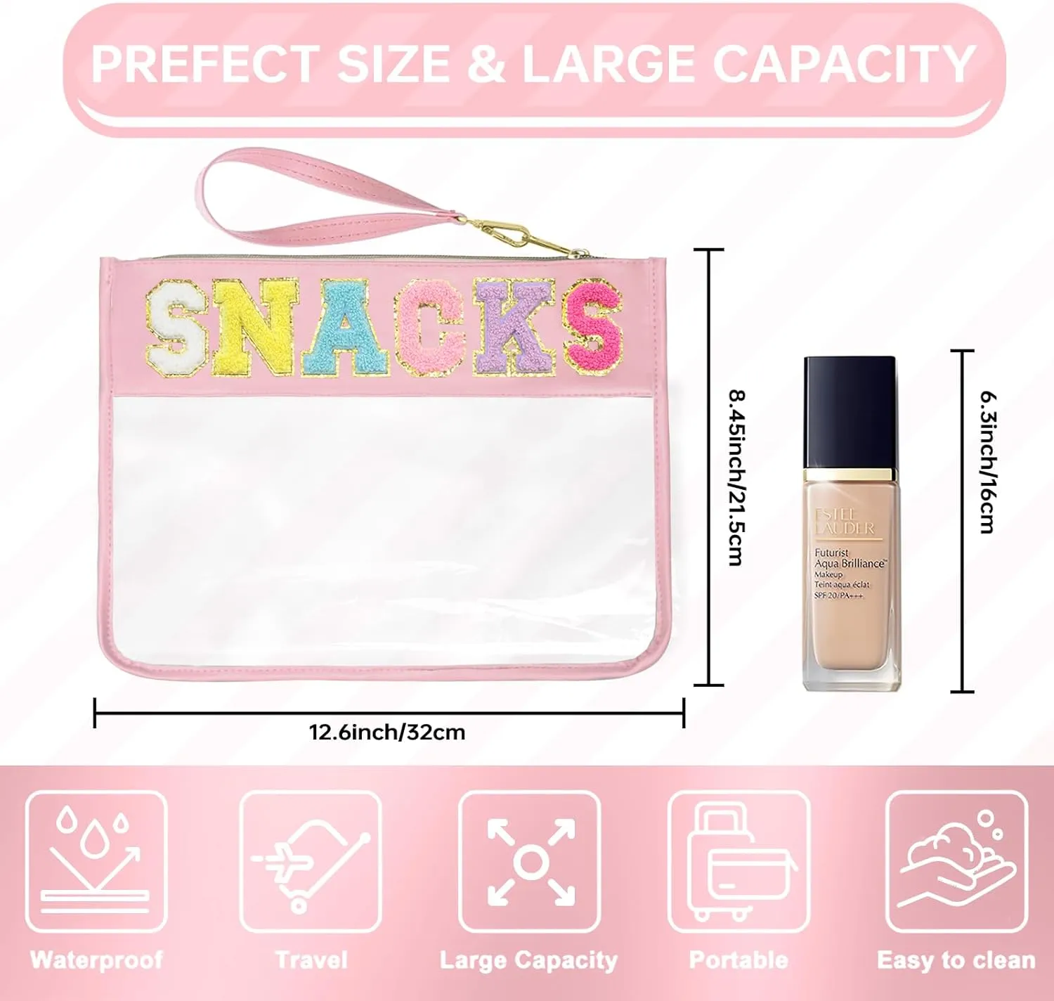 Snack Bags Pouch Travel Makeup Bag Chenille Letter Bags for Zipper Pouch Clear Cosmetic Bag Tote Bag Makeup Travel Bag for Women