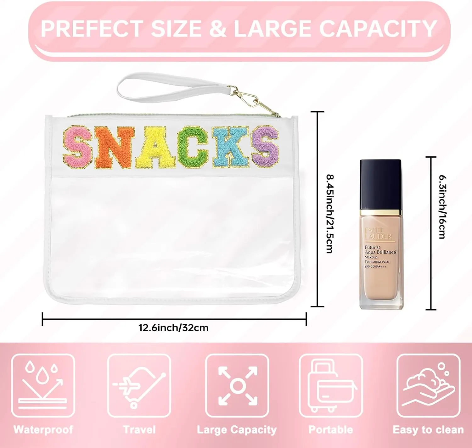 Snack Bags Pouch Travel Makeup Bag Chenille Letter Bags for Zipper Pouch Clear Cosmetic Bag Tote Bag Makeup Travel Bag for Women