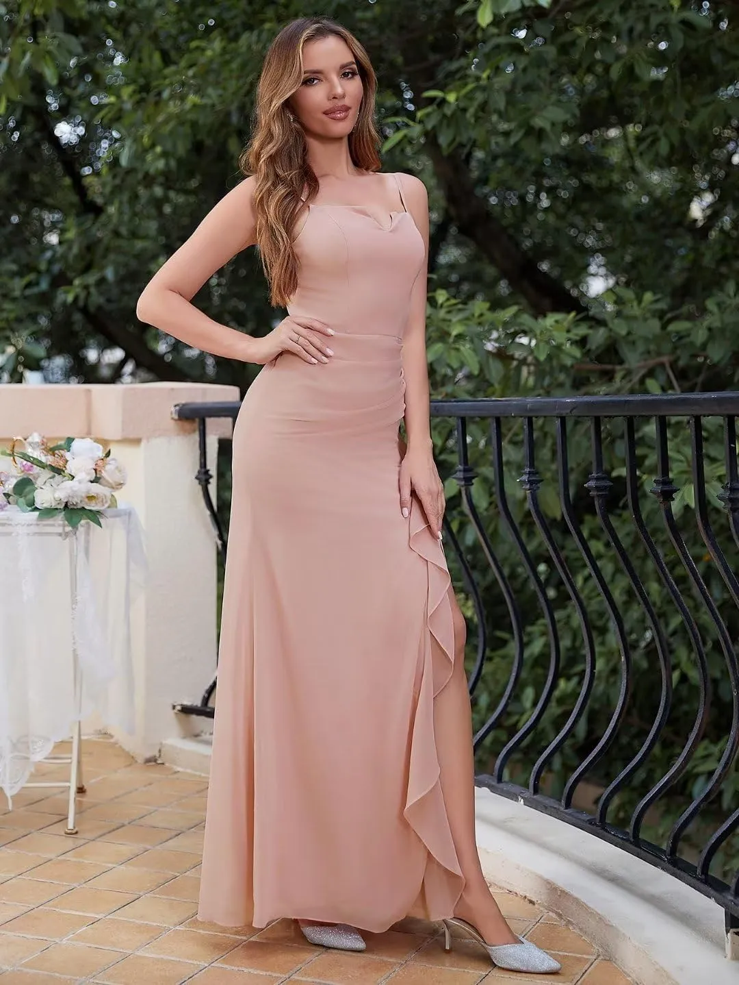 Spaghetti Straps Bridesmaid Dresses with Slit Mermaid Prom Dress Formal Evening Party Gown