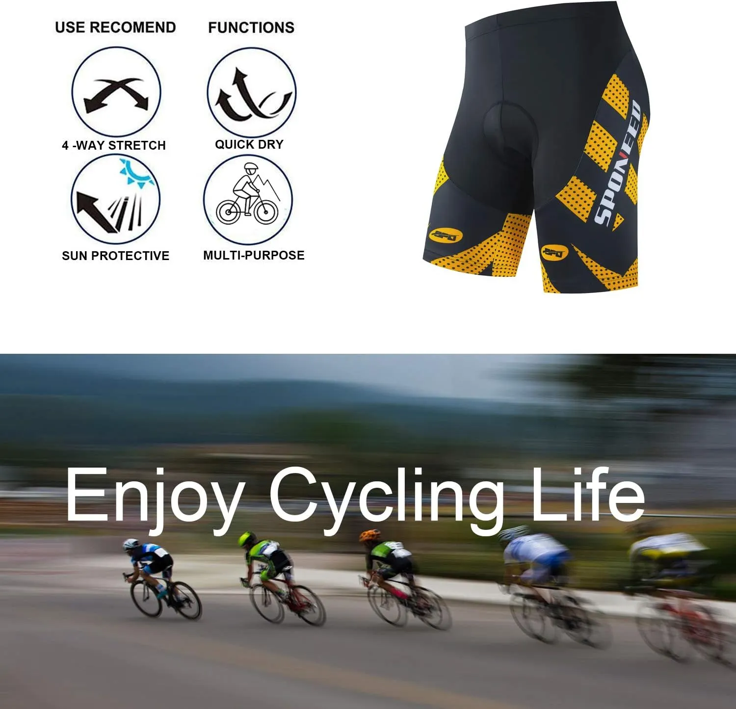 sponeed Men's Cycling Padded Shorts Men Bike Short Pants Cycle Spandex Tights Biking Wear