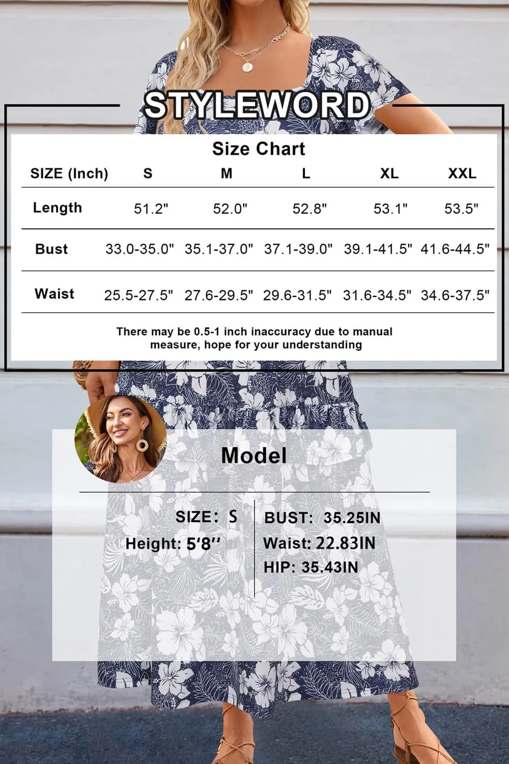 STYLEWORD Women's Summer Dresses 2025 Square Neck Short Sleeve Floral Casual Ruffled Tiered Maxi Dress