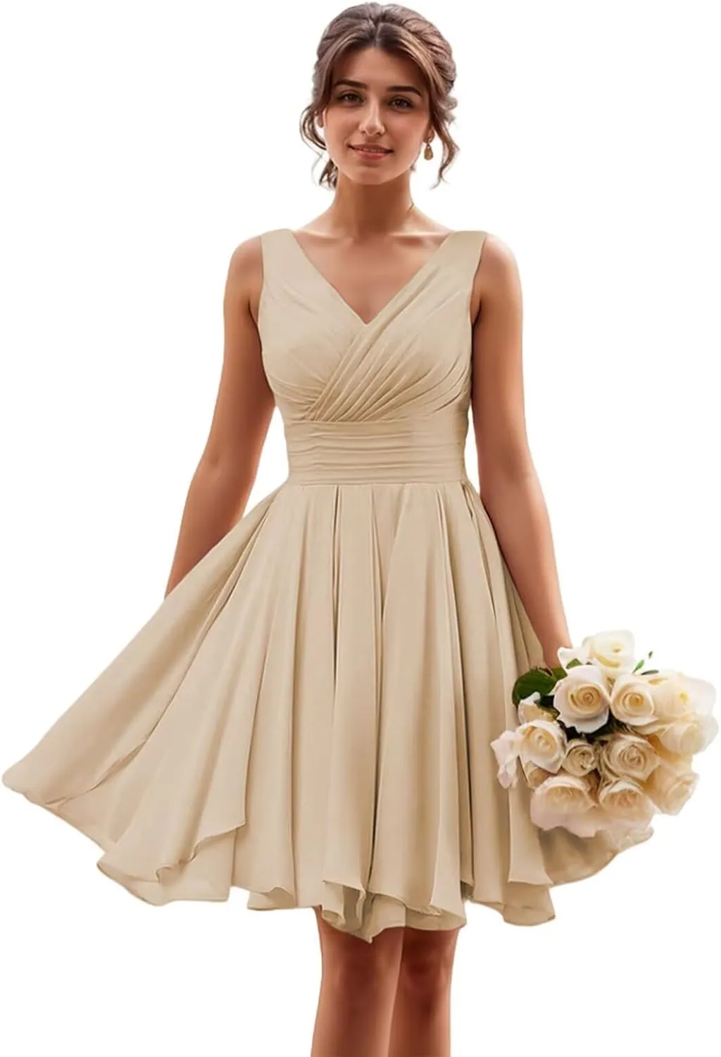 Summer Cocktail Dress Short Chiffon Mini Sundress Sleeveless V-Neck Casual Beach Dress