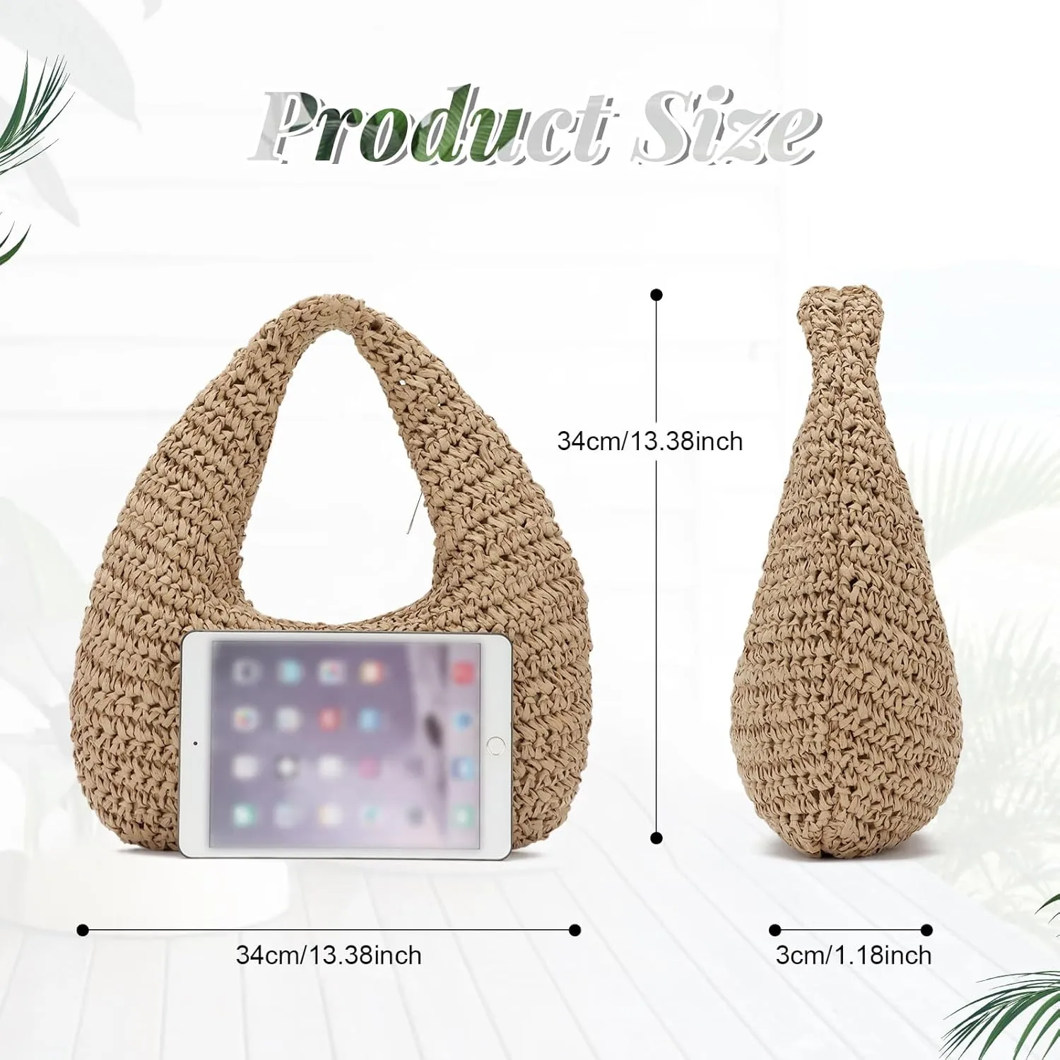 Summer Straw Hobo Handbag for Women 2025 Raffia Beach Vacation Tote Bag