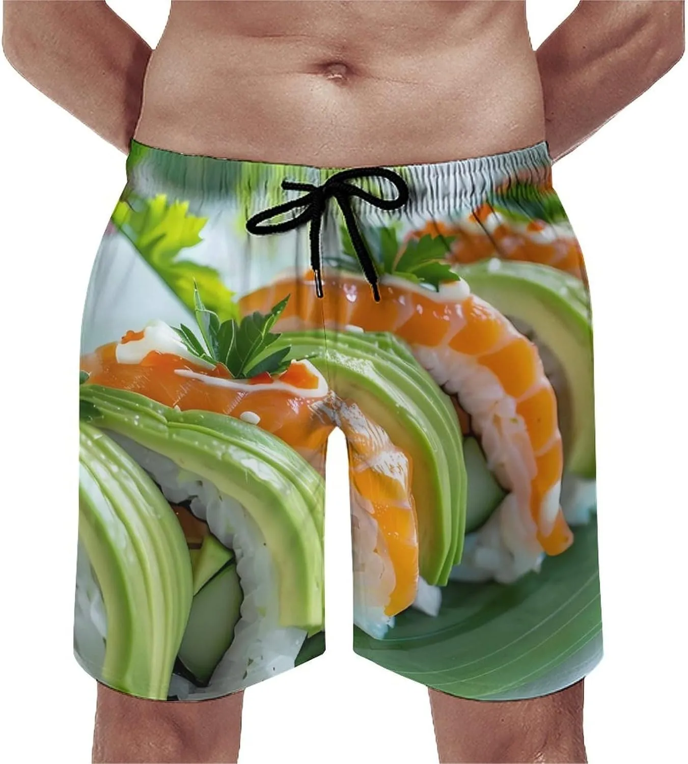 Sushi Dill Pickles Print Men's Swim Trunks Quick Dry Board Shorts Breathable Summer Beach Shorts Bathing Suits