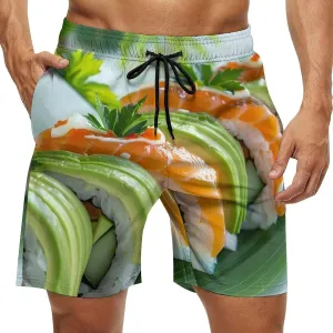 Sushi Dill Pickles Print Men's Swim Trunks Quick Dry Board Shorts Breathable Summer Beach Shorts Bathing Suits