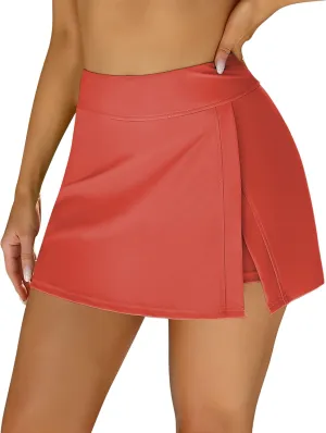 Swim Skirts Women Tummy Control Split Swimsuit Skirt Built in Swim Shorts High Waist Bathing Suit Bottoms