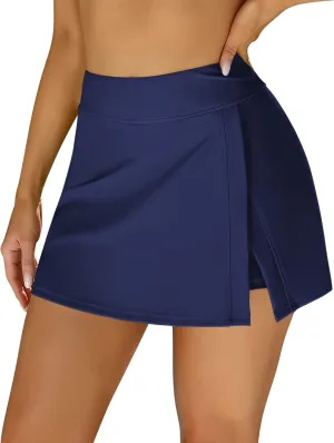 Swim Skirts Women Tummy Control Split Swimsuit Skirt Built in Swim Shorts High Waist Bathing Suit Bottoms