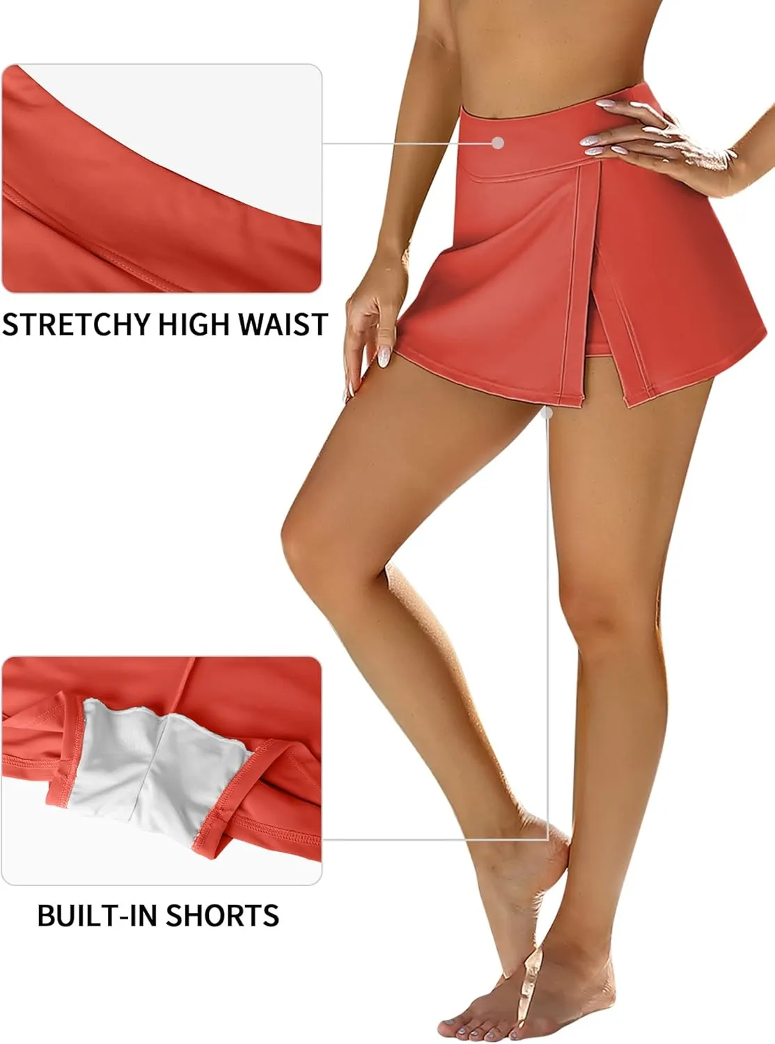 Swim Skirts Women Tummy Control Split Swimsuit Skirt Built in Swim Shorts High Waist Bathing Suit Bottoms