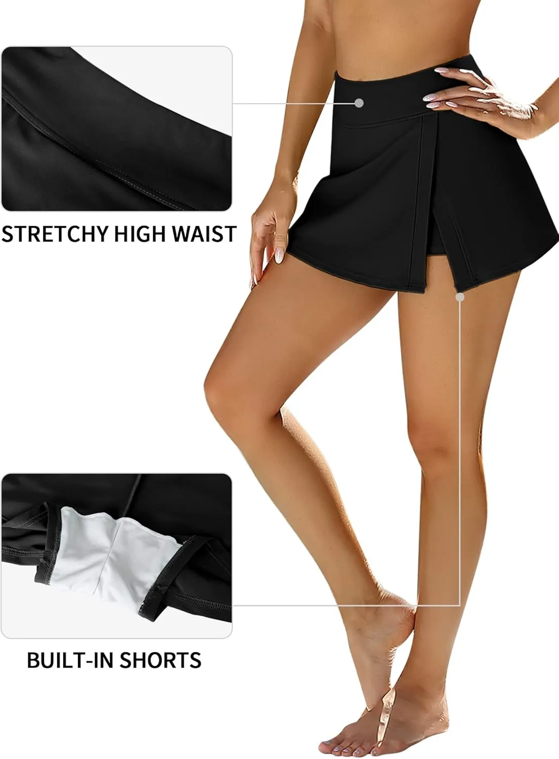 Swim Skirts Women Tummy Control Split Swimsuit Skirt Built in Swim Shorts High Waist Bathing Suit Bottoms