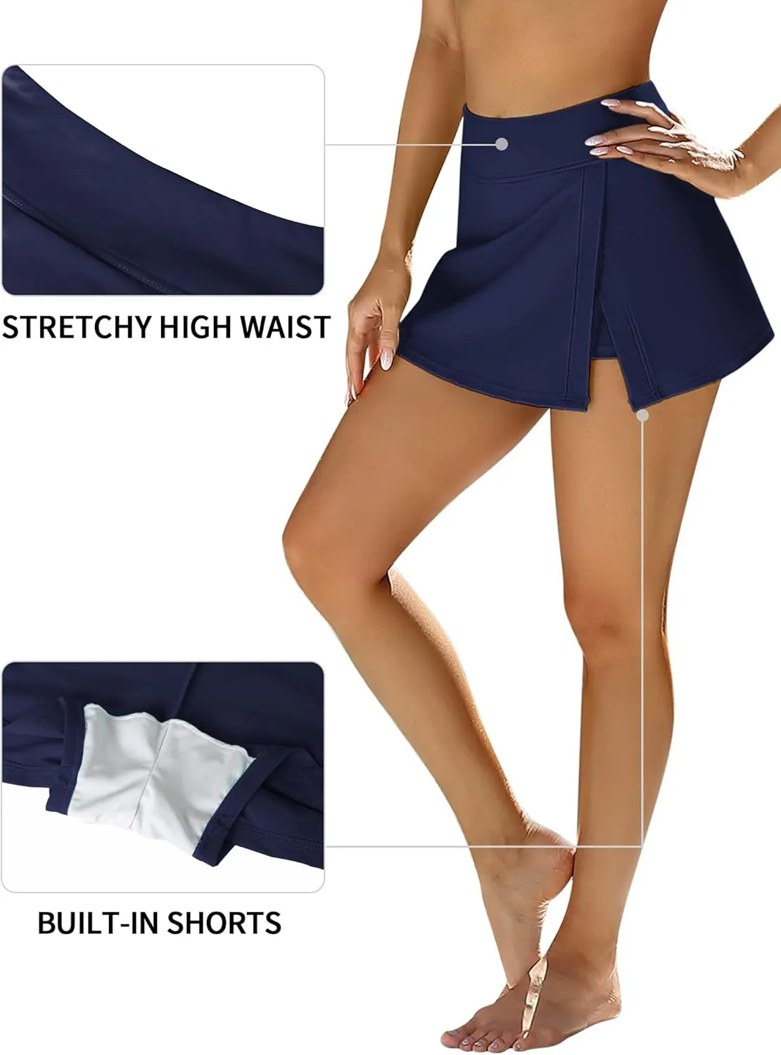 Swim Skirts Women Tummy Control Split Swimsuit Skirt Built in Swim Shorts High Waist Bathing Suit Bottoms