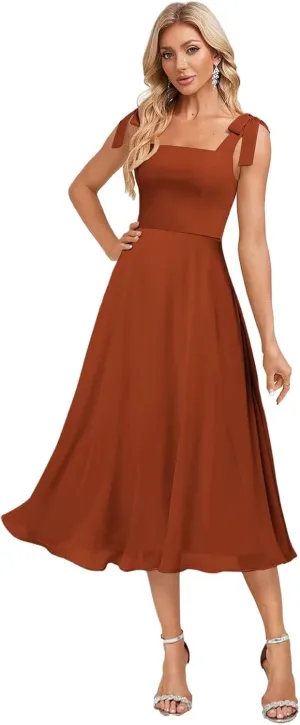 Tea Length Bridesmaid Dresses for Women Spaghetti Straps Formal Gown Chiffon Wedding Guest Dress