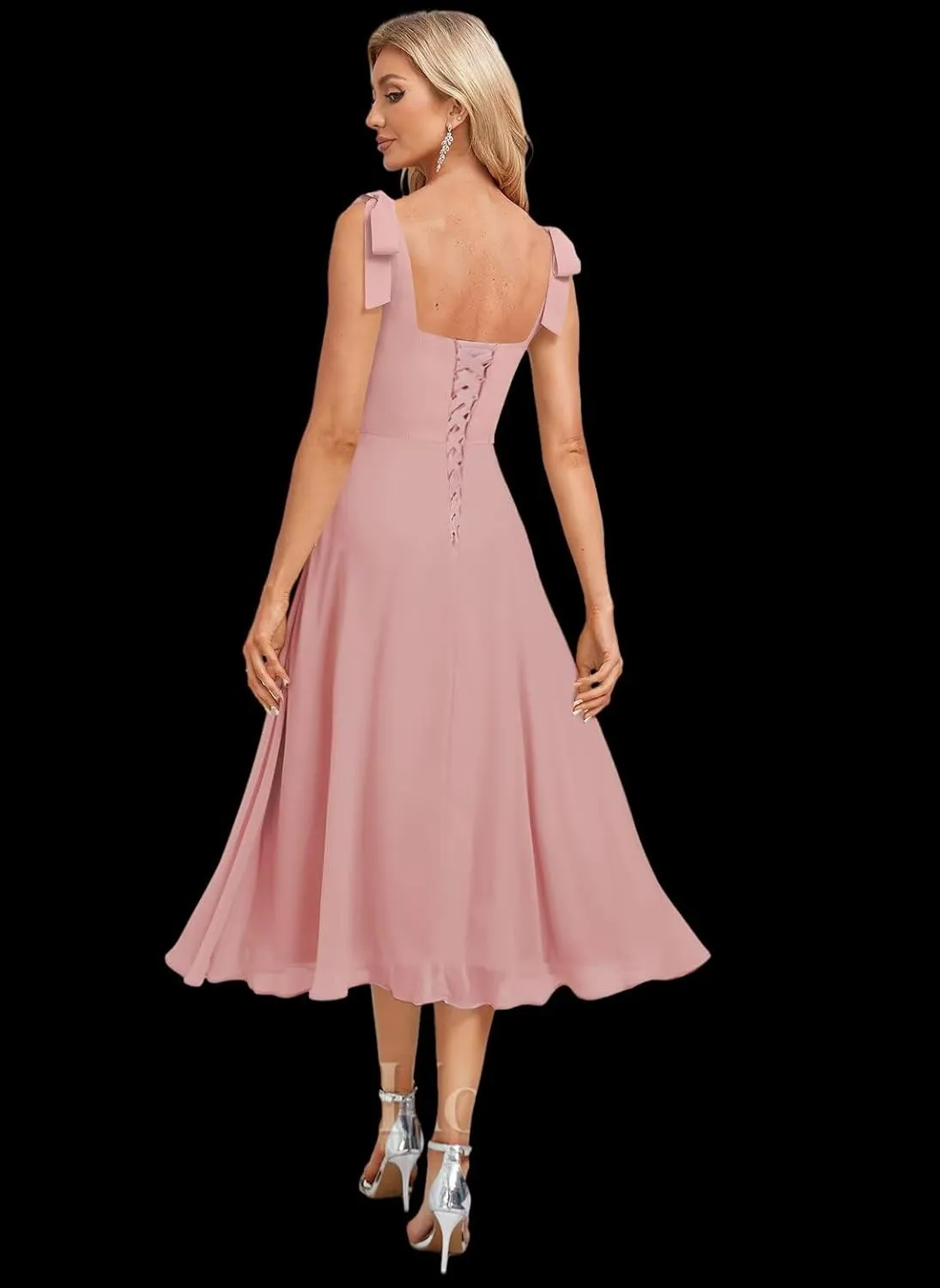 Tea Length Bridesmaid Dresses for Women Spaghetti Straps Formal Gown Chiffon Wedding Guest Dress