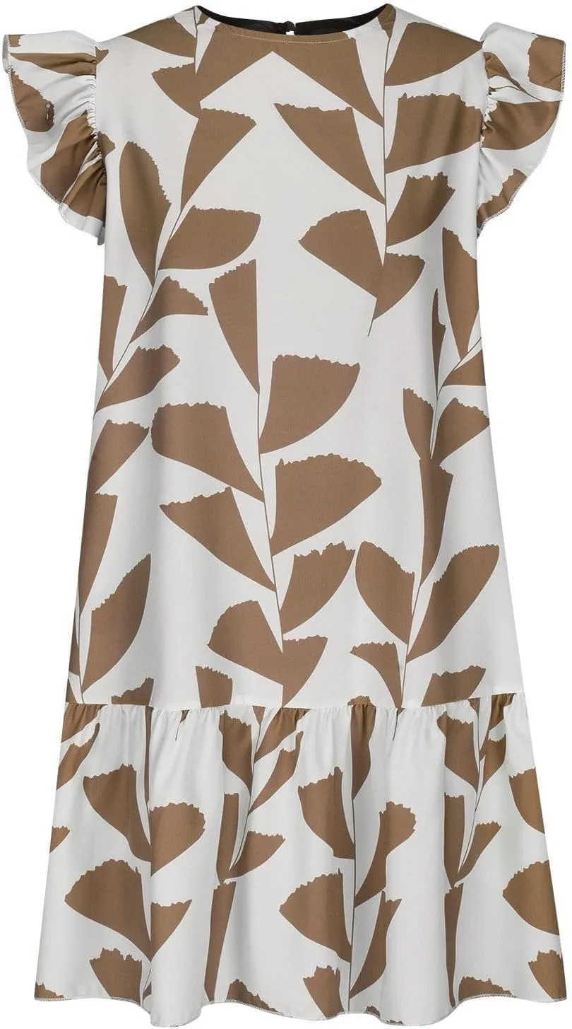 TIAFORD Women's Ruffle Cap Sleeve Short Dress Summer Casual Crewneck Floral Print Sundress Beach Vacation Mini Dresses