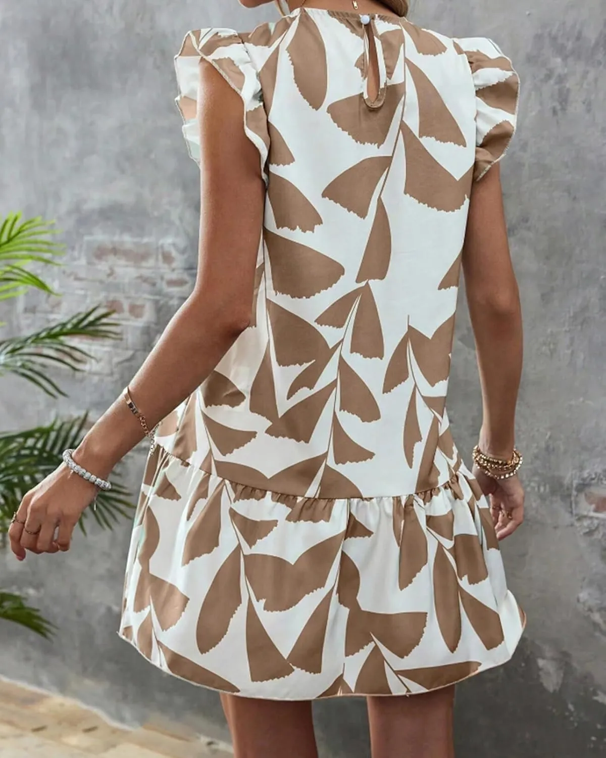 TIAFORD Women's Ruffle Cap Sleeve Short Dress Summer Casual Crewneck Floral Print Sundress Beach Vacation Mini Dresses