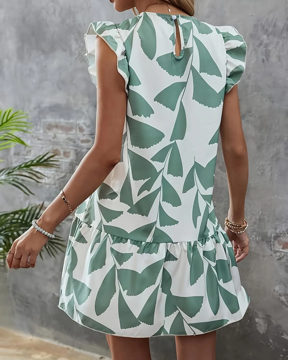 TIAFORD Women's Ruffle Cap Sleeve Short Dress Summer Casual Crewneck Floral Print Sundress Beach Vacation Mini Dresses