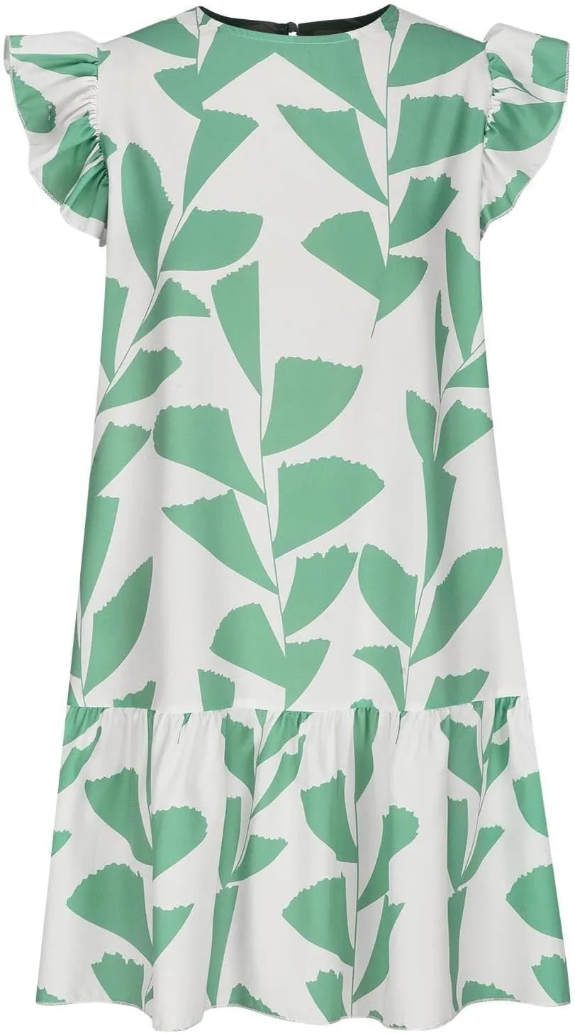 TIAFORD Women's Ruffle Cap Sleeve Short Dress Summer Casual Crewneck Floral Print Sundress Beach Vacation Mini Dresses
