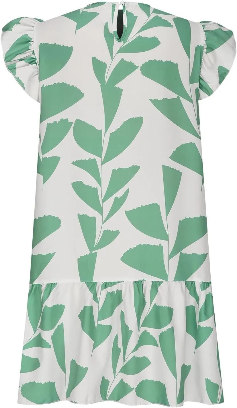 TIAFORD Women's Ruffle Cap Sleeve Short Dress Summer Casual Crewneck Floral Print Sundress Beach Vacation Mini Dresses