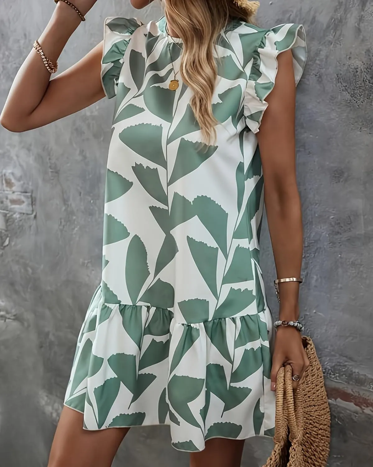 TIAFORD Women's Ruffle Cap Sleeve Short Dress Summer Casual Crewneck Floral Print Sundress Beach Vacation Mini Dresses