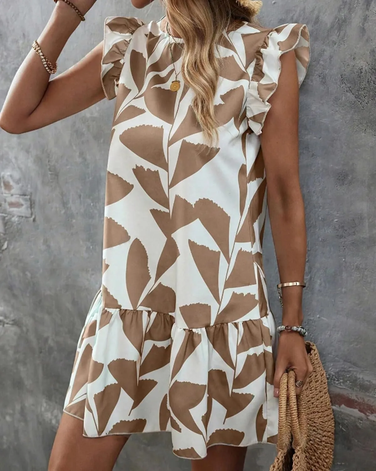 TIAFORD Women's Ruffle Cap Sleeve Short Dress Summer Casual Crewneck Floral Print Sundress Beach Vacation Mini Dresses