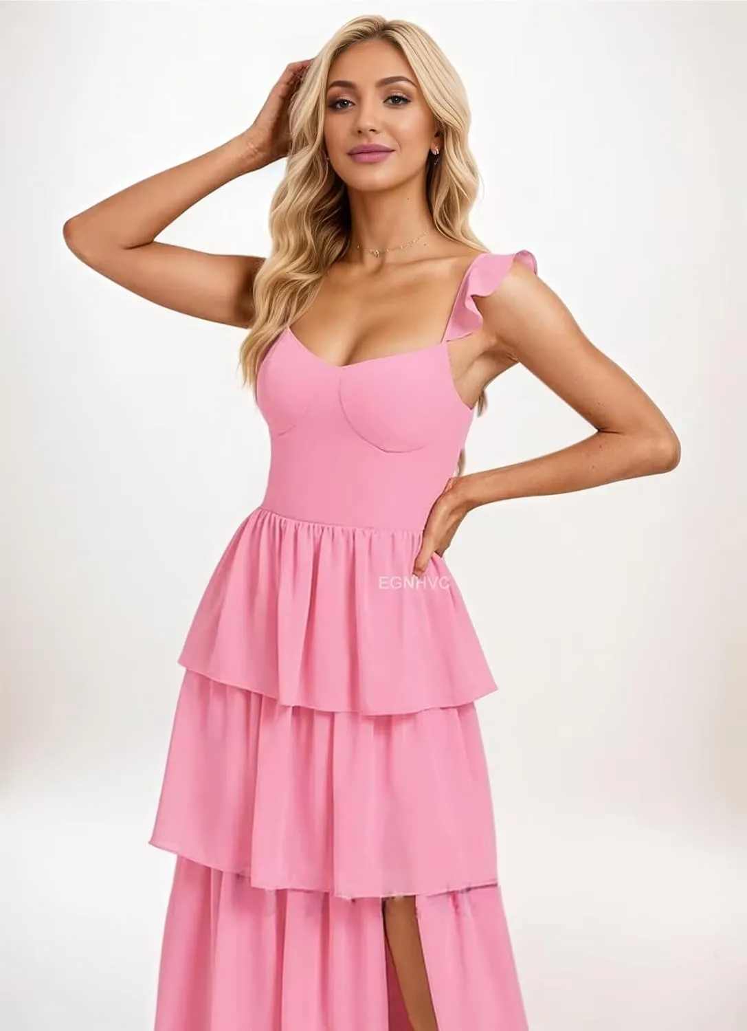 Tiered Ruffles Bridesmaid Dresses for Women 2025 Chiffon Long Formal Evening Party Dress with Slit