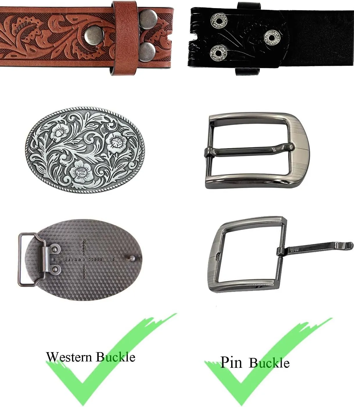 TOPACC 2 Pack Western Belts for Men Women Without Buckle Cowgirl Cowboy Belt Strap 1.5"