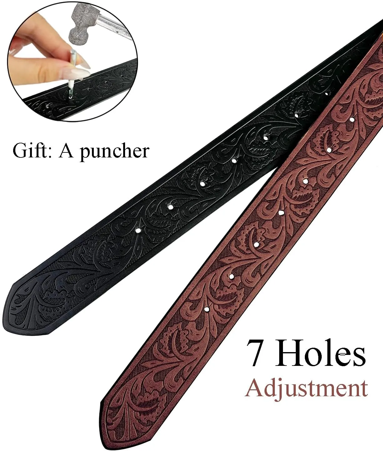 TOPACC 2 Pack Western Belts for Men Women Without Buckle Cowgirl Cowboy Belt Strap 1.5"